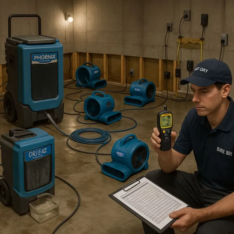 Structural Drying and Dehumidification process in West Park, CA
